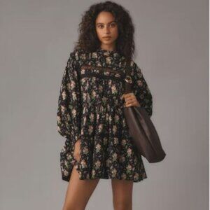 Anthropologie Pilcro Womens Long Sleeve Floral Mock Neck Swing Mini Dress M